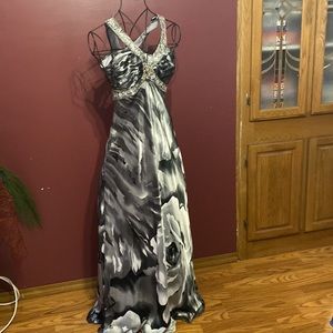 Masquerade Black and White Floral Prom Dress with Beaded Straps